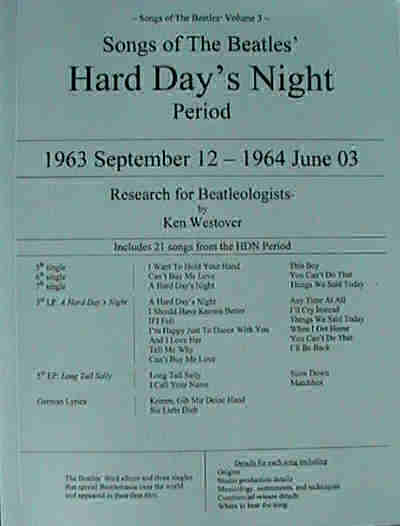 Photo of cover of Songs of the Hard Day's Night Period